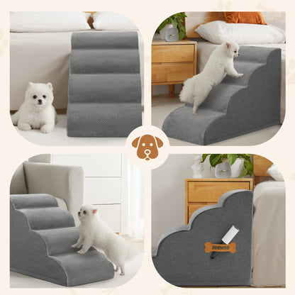 ROMROL Hundetreppe 4 Stufen, rutschfeste Haustiertreppe, grau