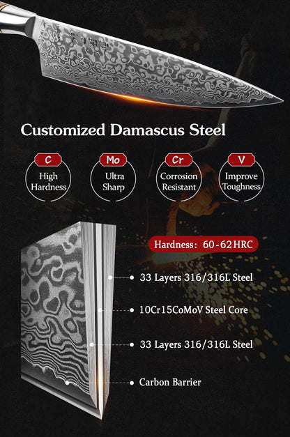 HEZHEN Kochmesser Gyuto Professional 21cm Damaststahl