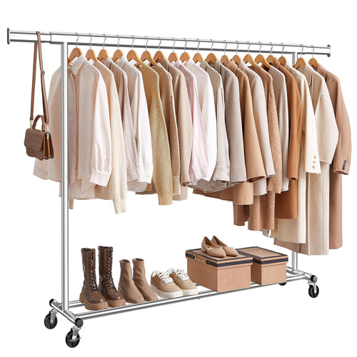 SONGMICS Kleiderständer auf Rollen Schwerlast - Silbern HSR175E01. Silberner Metallständer mit Rollen für hängende Kleidung.