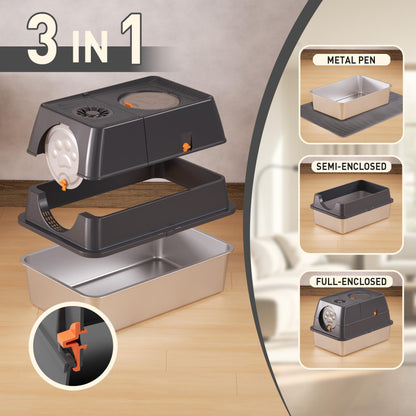 Citylife Katzenklo XL Edelstahl mit Deckel – Dunkelgrau