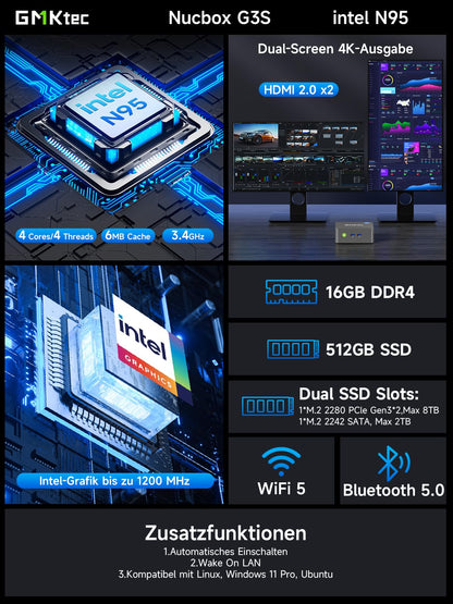 GMKtec G3S N95 Intel Mini PC - 16GB RAM 512GB SSD Win 11