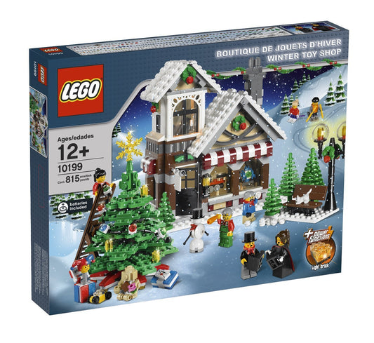 LEGO Bausatz Weihnachtlicher Spielzeugladen – Modell 10199. Farbige Bausteine zum Bau eines festlichen Spielzeugladen-Modells.