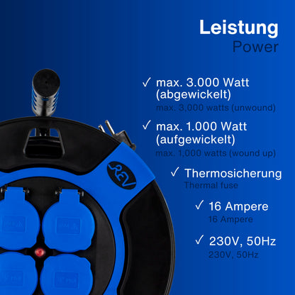 REV Kabeltrommel Outdoor - IP44 40m schwarz 4 Steckdosen