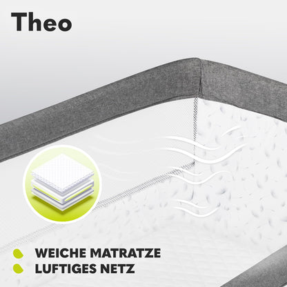 Lionelo Theo 2in1 Babybett Beistellbett Reisebett - Grau