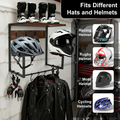 GHWMYD Helmhalterung Wand mit Ablage, Motorradgarderobe