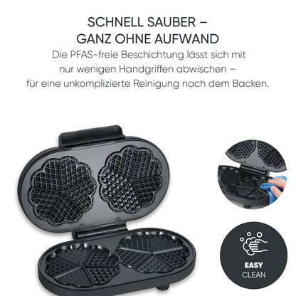 SEVERIN Duo-Waffeleisen Black Line WA 2119, Herzwaffeln, schwarz-matt