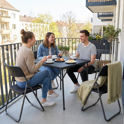 Sekey Garten-Essgruppe für 4 Personen, klappbar, Polyrattan schwarz