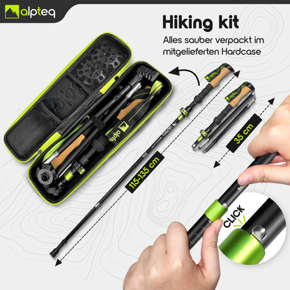 Alpteq Wanderstöcke faltbar aus Aluminium mit Korkgriff, Lime Green