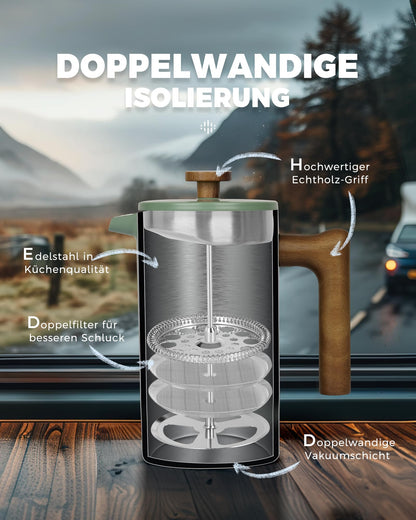 Poliviar French Press Kaffeebereiter 1 Liter, Edelstahl, Grün