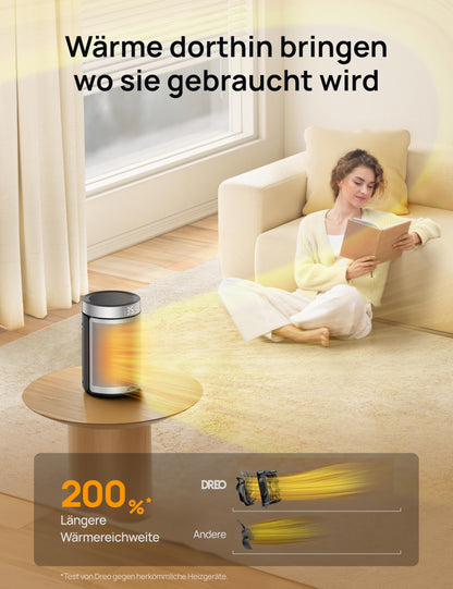 Dreo Atom 316 Heizlüfter, 1500 W PTC-Keramik, Thermostat, silber