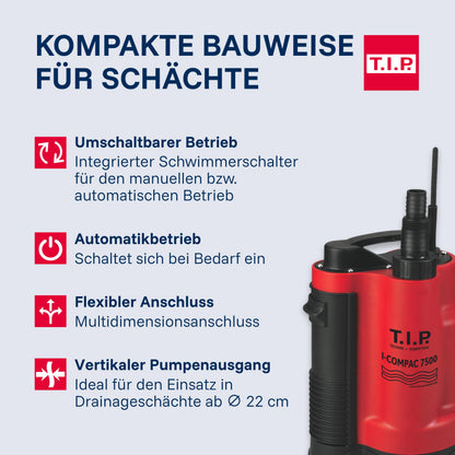 T.I.P. I-Compac 7500 Schmutzwasser-Tauchpumpe mit Schwimmerschalter
