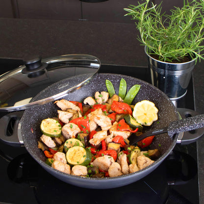 Stoneline Wok Pfanne Induktion 32 cm - Grau mit Deckel
