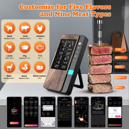 Pakinui Fleischthermometer kabellos 4er-Pack mit Bluetooth und App