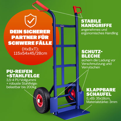 GARDEBRUK® Schwerlast Sackkarre klappbar 200kg – PU-Reifen