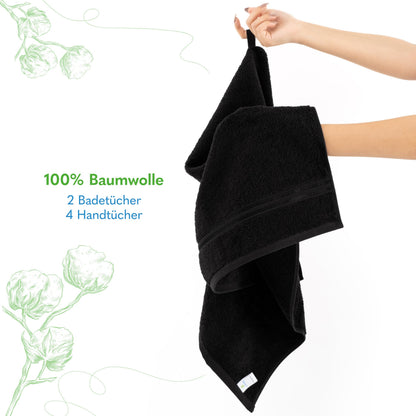 Hammetex Handtuch Set 6-teilig, 100% Baumwolle Frottier, Schwarz