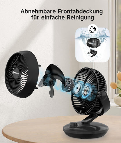 WOWDSGN Tischventilator XD-1586FB, leiser 3D-Luftzirkulator, schwarz