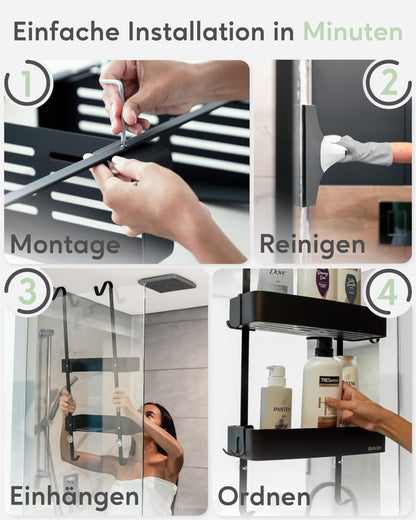 QUALISH® Duschablage zum Hängen ohne Bohren Schwarz Matt