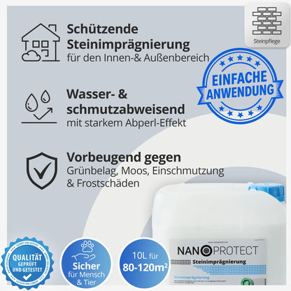 Nanoprotect Steinimprägnierung 10L – Gegen Grünbelag und Einschmutzung