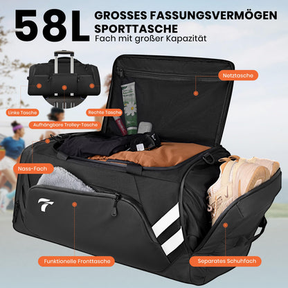 Cozor Sporttasche 58L, Reisetasche mit Schuhfach und Nassfach