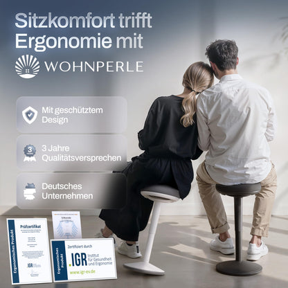 Wohnperle Ergonomischer Bürohocker 2in1, höhenverstellbar Schwarz