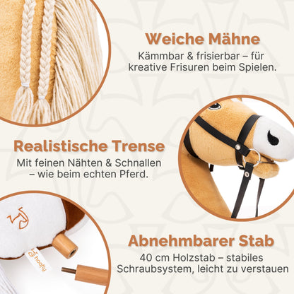 Hoofly Hobby Horse Steckenpferd A3 mit Trense und Schraubstab, Braun