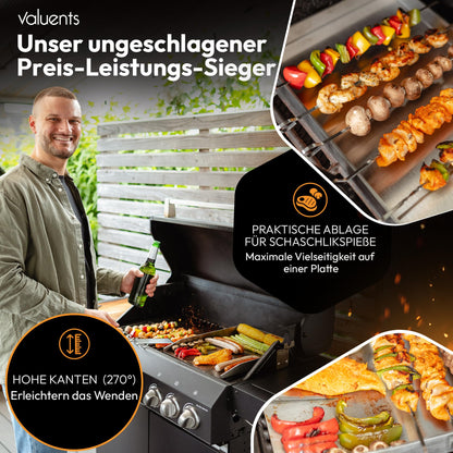 valuents Grillplatte Plancha Edelstahl 25 x 35 cm mit Grillspachtel