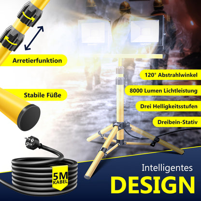 MASKO LED Baustrahler 2x50W mit Stativ und Fernbedienung IP65