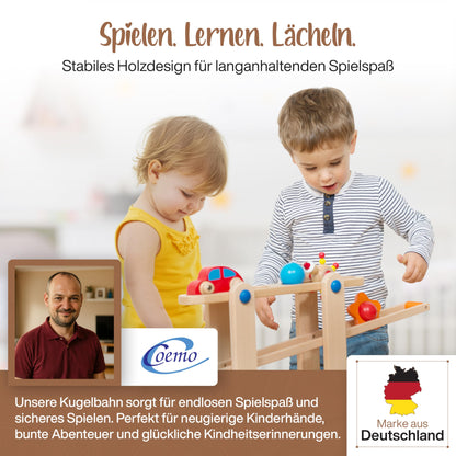 Coemo Kugelbahn Holz Motorikspielzeug – 7 Mobile Teile