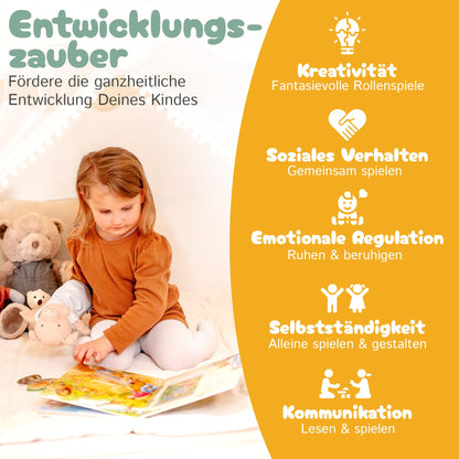 GANZKIND® Kinder Spielhaus Indoor – 2 Eingänge, 5 Fenster