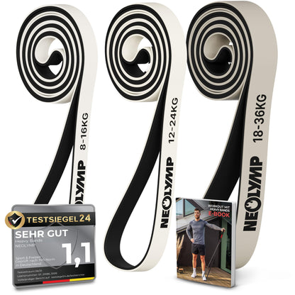 NEOLYMP Resistance Bands aus Naturlatex, 3er Set leicht (8-36 kg) - lange, doppelt beschichtete Fitnessbänder