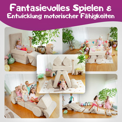 Linodino® Spielsofa Bausteine Cord Fantasiewelt – Elfenzauber Beige