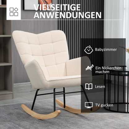 HOMCOM Schaukelstuhl Berbervlies mit Holzkufen - Beige
