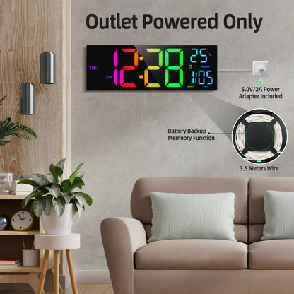 HAITANG PH-01 Digitale LED-Wanduhr mit Temperatur und Nachtlicht
