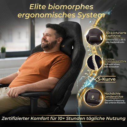Dowinx Gaming Stuhl ergonomisch mit Fussstütze, 200 kg, schwarz