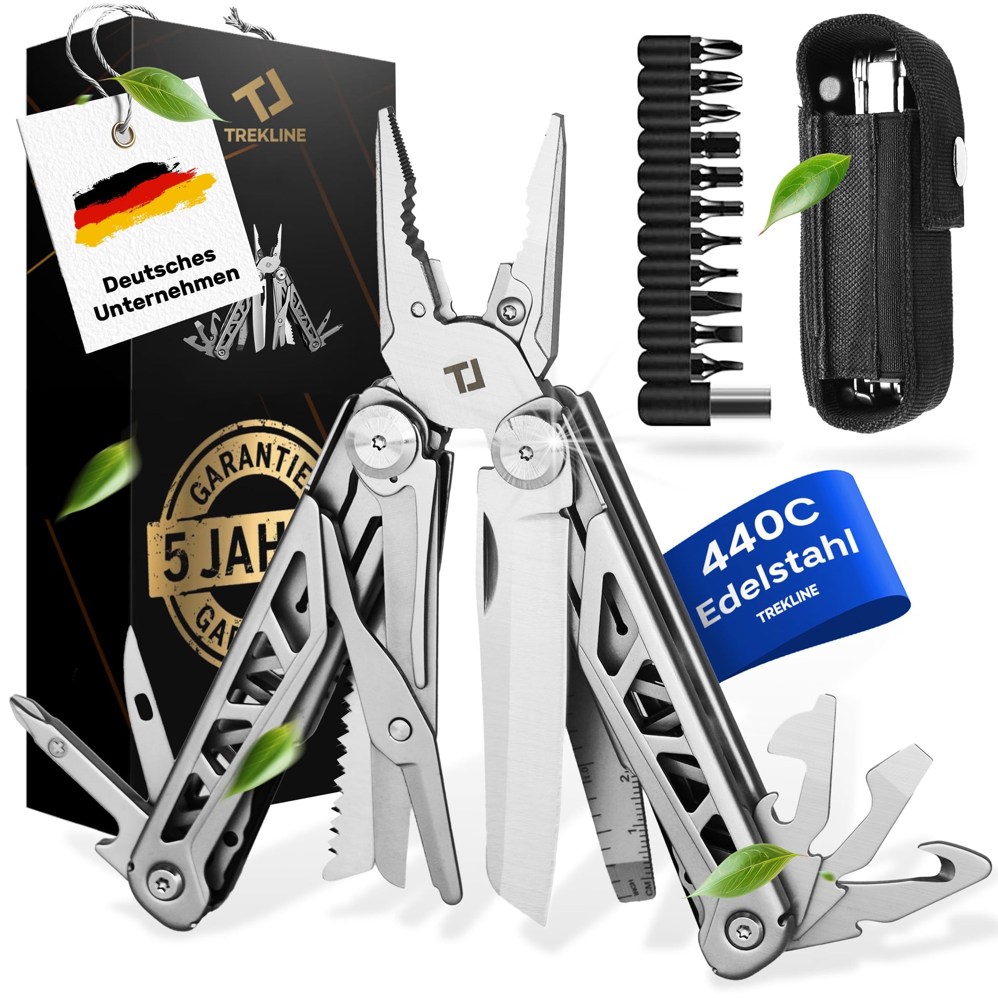 TREKLINE Multitool Breath F27, Multifunktionswerkzeug 440C Edelstahl mit Zange und Säge