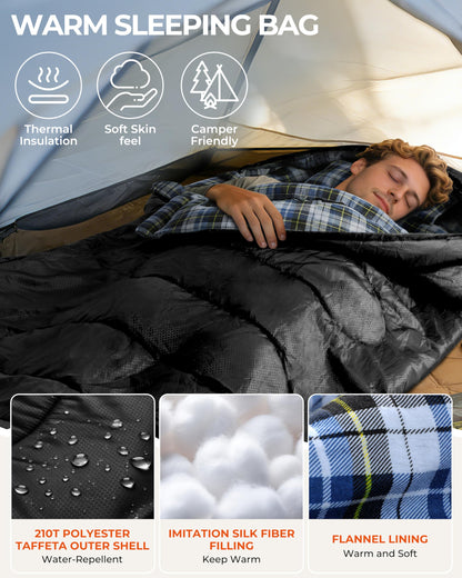 Sportneer Flanell-Schlafsack mit abnehmbarer Kapuze, 220 x 85 cm