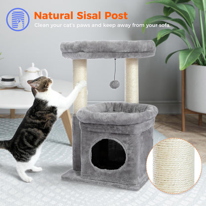 PAWZ Road Katzenbaum klein mit Sisal-Kratzbaum und Katzenhöhle, Grau