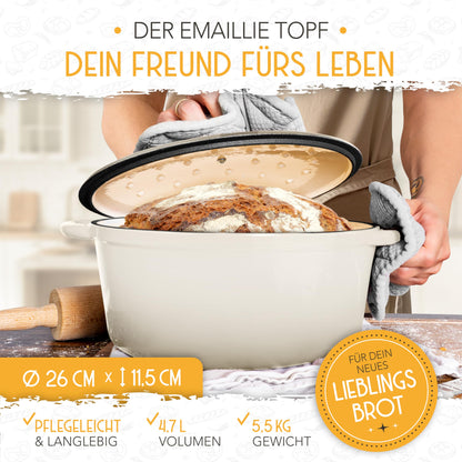 KRUSTENZAUBER Gusseisen Brottopf emailliert 26cm inkl. Gärkorb
