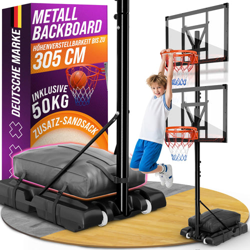 Caprisports Basketballkorb Outdoor BBK305 höhenverstellbar 135-305 cm mit wetterfestem Gestell und Rollen