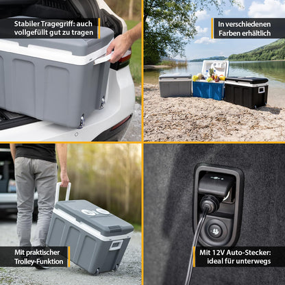 TZS First Austria Kühlbox 45L elektrisch 12V/230V – Grau mit Rollen