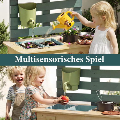 Lehoo Castle Matschküche Outdoor aus Holz, Spielküche mit Wasserhahn