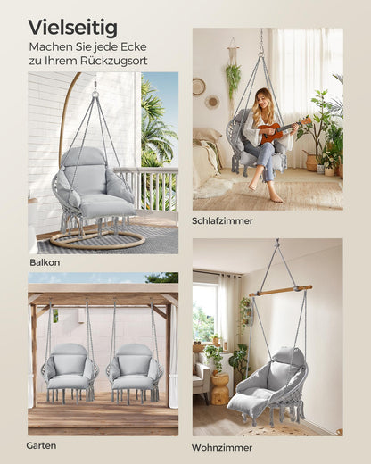 SONGMICS Hängesessel GDC042G11V3, mit Kissen, bis 120 kg, Taubengrau