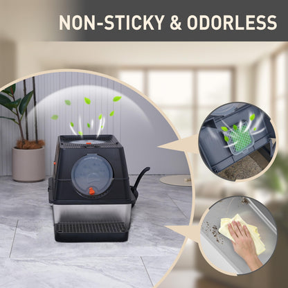 Citylife Katzenklo Edelstahl XL mit Deckel, Extra Gross – Schwarz