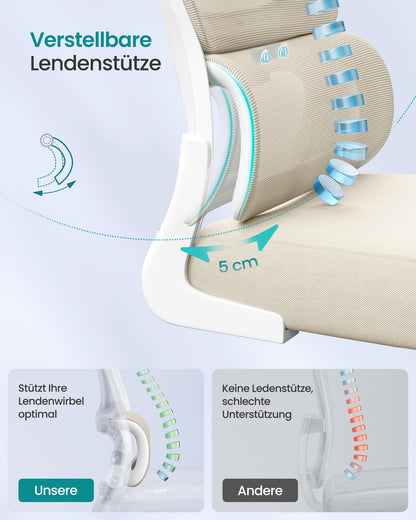 SONGMICS Bürostuhl ergonomisch, Netzstuhl mit Lendenstütze, sandbeige