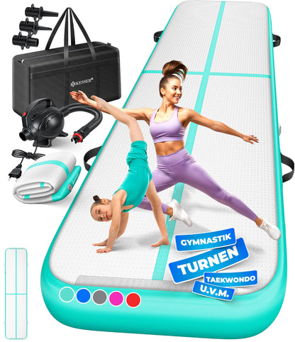 KESSER Airtrack Turnmatte aufblasbar, Mint Grün, 400 x 100 x 10 cm – rechteckige Trainingsfläche