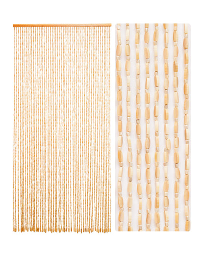Ezcasch Holzperlenvorhang 90x200 cm, 52 Stränge, Beige, Türvorhang