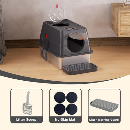 Citylife Katzenklo XL Edelstahl mit Deckel – Dunkelgrau