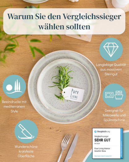 Pure Living Ibiza Geschirrset Steingut 12 Personen Beige