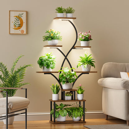 BACEKOLL Pflanzenregal mit Wachstumslicht – 8 Ebenen, 158cm, Schwarz