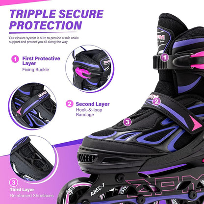 2PM SPORTS Verstellbare Inline Skates mit Leuchtrollen in Violett, L